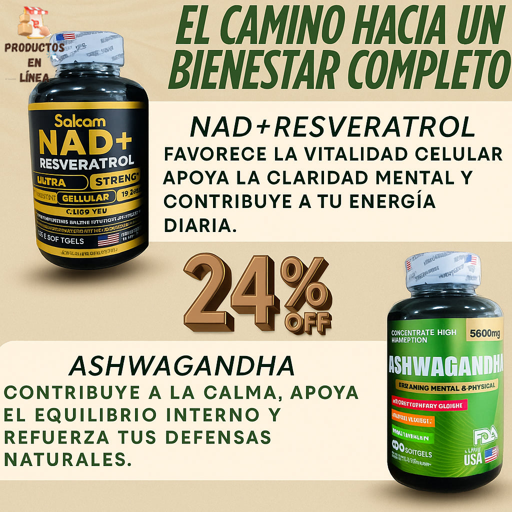Suplemento Ashwagandha y Resveratrol NAD+ .. Energía y Antienvejecimiento