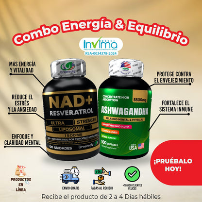 Suplemento Ashwagandha y Resveratrol NAD+ .. Energía y Antienvejecimiento