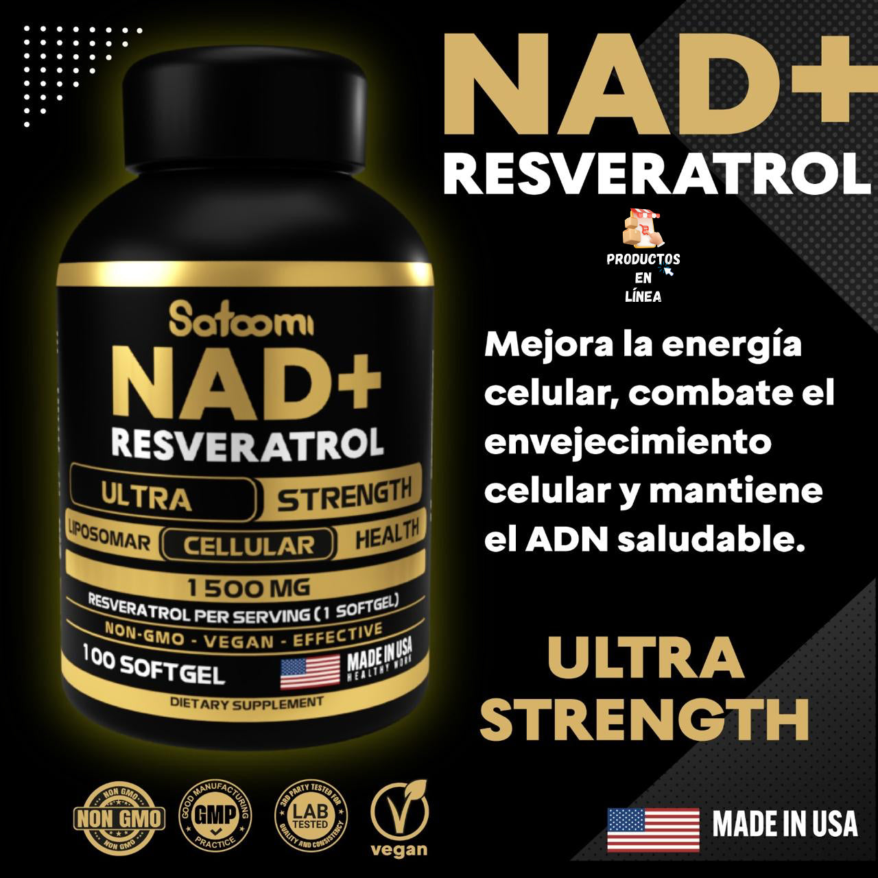 Suplemento Ashwagandha y Resveratrol NAD+ .. Energía y Antienvejecimiento